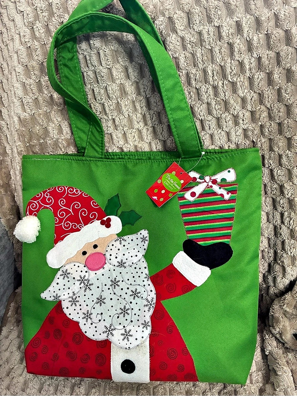 Kirkland Christmas Santa Graphic Tote Bag in Green & Red NWT